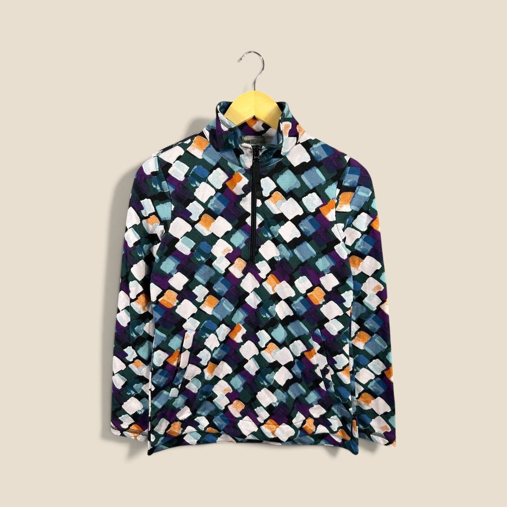 T by Talbots XS Quarter Zip Pullover Geometric Mosaic Print Activewear Top